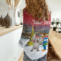 Personalised Christmas In July Women Casual Shirt Funny Dabbing Dance Koala And Blue Penguins LT05 - Polynesian Pride