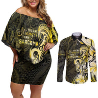 Sarcoma Awareness Couples Matching Off Shoulder Short Dress and Long Sleeve Button Shirt You Are Stronger Than Sarcoma