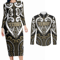 Custom Aotearoa Waikato Tainui Couples Matching Long Sleeve Bodycon Dress and Long Sleeve Button Shirt Maori Tribal Pattern