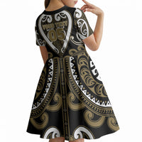 Custom Aotearoa Waikato Tainui Kid Short Sleeve Dress Maori Tribal Pattern