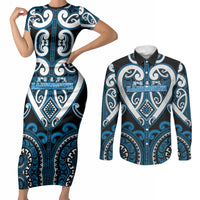 Custom Aotearoa Ngati Kahungunu Couples Matching Short Sleeve Bodycon Dress and Long Sleeve Button Shirt Maori Tribal Pattern