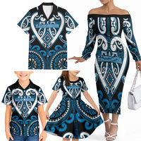 Custom Aotearoa Ngati Kahungunu Family Matching Off The Shoulder Long Sleeve Dress and Hawaiian Shirt Maori Tribal Pattern