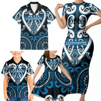 Custom Aotearoa Ngati Kahungunu Family Matching Short Sleeve Bodycon Dress and Hawaiian Shirt Maori Tribal Pattern