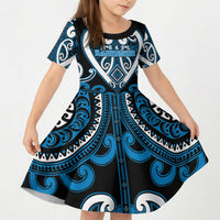 Custom Aotearoa Ngati Kahungunu Kid Short Sleeve Dress Maori Tribal Pattern