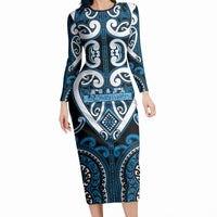 Custom Aotearoa Ngati Kahungunu Long Sleeve Bodycon Dress Maori Tribal Pattern