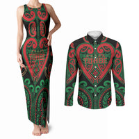 Custom Aotearoa Ngai Tuhoe Couples Matching Tank Maxi Dress and Long Sleeve Button Shirt Maori Tribal Pattern