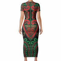 Custom Aotearoa Ngai Tuhoe Short Sleeve Bodycon Dress Maori Tribal Pattern