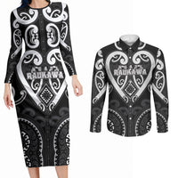 Custom Aotearoa Ngati Raukawa Couples Matching Long Sleeve Bodycon Dress and Long Sleeve Button Shirt Maori Tribal Pattern