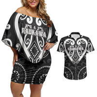 Custom Aotearoa Ngati Raukawa Couples Matching Off Shoulder Short Dress and Hawaiian Shirt Maori Tribal Pattern