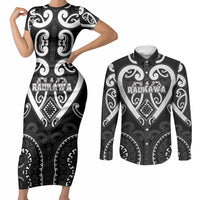 Custom Aotearoa Ngati Raukawa Couples Matching Short Sleeve Bodycon Dress and Long Sleeve Button Shirt Maori Tribal Pattern