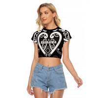 Custom Aotearoa Ngati Raukawa Raglan Cropped T Shirt Maori Tribal Pattern