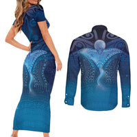 Polynesia Manta Ray Couples Matching Short Sleeve Bodycon Dress and Long Sleeve Button Shirt Let's The Sea Set You Free LT05 - Polynesian Pride