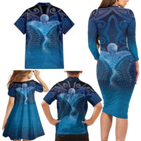 Polynesia Manta Ray Family Matching Long Sleeve Bodycon Dress and Hawaiian Shirt Let's The Sea Set You Free - Polynesian Pride