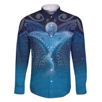 Polynesia Manta Ray Family Matching Off Shoulder Short Dress and Hawaiian Shirt Let's The Sea Set You Free - Polynesian Pride