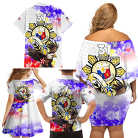 Filipino American History Month Family Matching Off Shoulder Short Dress and Hawaiian Shirt The Eight-Rayed Sun Flags With Bald Eagle LT05 - Polynesian Pride