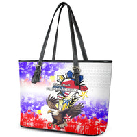 Filipino American History Month Leather Tote Bag The Eight-Rayed Sun Flags With Bald Eagle LT05 - Polynesian Pride