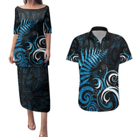 New Zealand Sea Week Couples Matching Puletasi and Hawaiian Shirt Maori Wave Pattern Ocean Blue LT05 Blue - Polynesian Pride