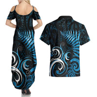 New Zealand Sea Week Couples Matching Summer Maxi Dress and Hawaiian Shirt Maori Wave Pattern Ocean Blue LT05 - Polynesian Pride