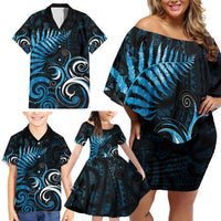 New Zealand Sea Week Family Matching Off Shoulder Short Dress and Hawaiian Shirt Maori Wave Pattern Ocean Blue LT05 - Polynesian Pride