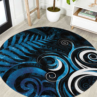 New Zealand Sea Week Round Carpet Maori Wave Pattern Ocean Blue LT05 Blue - Polynesian Pride