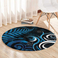 New Zealand Sea Week Round Carpet Maori Wave Pattern Ocean Blue LT05 - Polynesian Pride