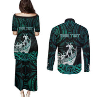 Personalised New Zealand Waka Racing Couples Matching Puletasi and Long Sleeve Button Shirt Maori Warriors LT05 - Polynesian Pride