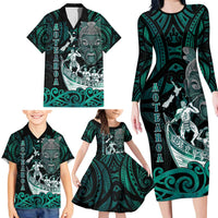 Personalised New Zealand Waka Racing Family Matching Long Sleeve Bodycon Dress and Hawaiian Shirt Maori Warriors LT05 - Polynesian Pride