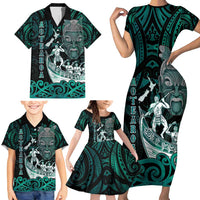 Personalised New Zealand Waka Racing Family Matching Short Sleeve Bodycon Dress and Hawaiian Shirt Maori Warriors LT05 - Polynesian Pride