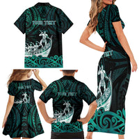 Personalised New Zealand Waka Racing Family Matching Short Sleeve Bodycon Dress and Hawaiian Shirt Maori Warriors LT05 - Polynesian Pride