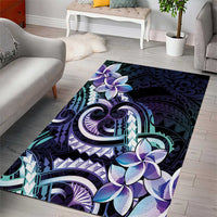 Polynesian Art Tattoo Area Rug Plumeria Flowers Turquoise Gradient