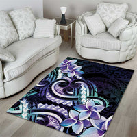 Polynesian Art Tattoo Area Rug Plumeria Flowers Turquoise Gradient