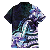 Polynesian Art Tattoo Family Matching Off The Shoulder Long Sleeve Dress and Hawaiian Shirt Plumeria Flowers Turquoise Gradient
