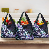 Polynesian Art Tattoo Grocery Bag Plumeria Flowers Turquoise Gradient LT05 3-pack One Size Turquoise - Polynesian Pride