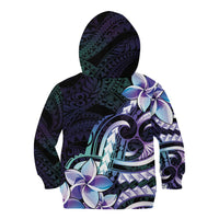 Polynesian Art Tattoo Kid Hoodie Plumeria Flowers Turquoise Gradient