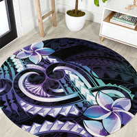 Polynesian Art Tattoo Round Carpet Plumeria Flowers Turquoise Gradient
