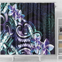 Polynesian Art Tattoo Shower Curtain Plumeria Flowers Turquoise Gradient