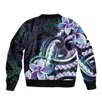 Polynesian Art Tattoo Sleeve Zip Bomber Jacket Plumeria Flowers Turquoise Gradient LT05 - Polynesian Pride