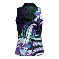 Polynesian Art Tattoo Women Sleeveless Polo Shirt Plumeria Flowers Turquoise Gradient LT05 - Polynesian Pride