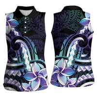 Polynesian Art Tattoo Women Sleeveless Polo Shirt Plumeria Flowers Turquoise Gradient LT05 - Polynesian Pride