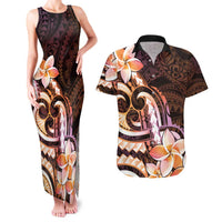 Polynesian Art Tattoo Couples Matching Tank Maxi Dress and Hawaiian Shirt Plumeria Flowers Peach Gradient LT05 Peach - Polynesian Pride