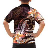 Polynesian Art Tattoo Family Matching Long Sleeve Bodycon Dress and Hawaiian Shirt Plumeria Flowers Peach Gradient LT05 - Polynesian Pride