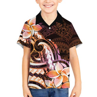 Polynesian Art Tattoo Family Matching Puletasi and Hawaiian Shirt Plumeria Flowers Peach Gradient LT05 Son's Shirt Peach - Polynesian Pride