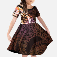 Polynesian Art Tattoo Family Matching Summer Maxi Dress and Hawaiian Shirt Plumeria Flowers Peach Gradient