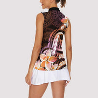 Polynesian Art Tattoo Women Sleeveless Polo Shirt Plumeria Flowers Peach Gradient LT05 - Polynesian Pride