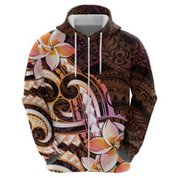 Polynesian Art Tattoo Zip Hoodie Plumeria Flowers Peach Gradient
