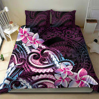 Polynesian Art Tattoo Bedding Set Plumeria Flowers Pink Gradient