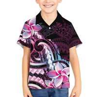 Polynesian Art Tattoo Family Matching Off The Shoulder Long Sleeve Dress and Hawaiian Shirt Plumeria Flowers Pink Gradient