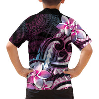 Polynesian Art Tattoo Family Matching Puletasi and Hawaiian Shirt Plumeria Flowers Pink Gradient