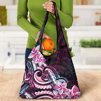 Polynesian Art Tattoo Grocery Bag Plumeria Flowers Pink Gradient LT05 - Polynesian Pride