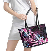Polynesian Art Tattoo Leather Tote Bag Plumeria Flowers Pink Gradient LT05 - Polynesian Pride